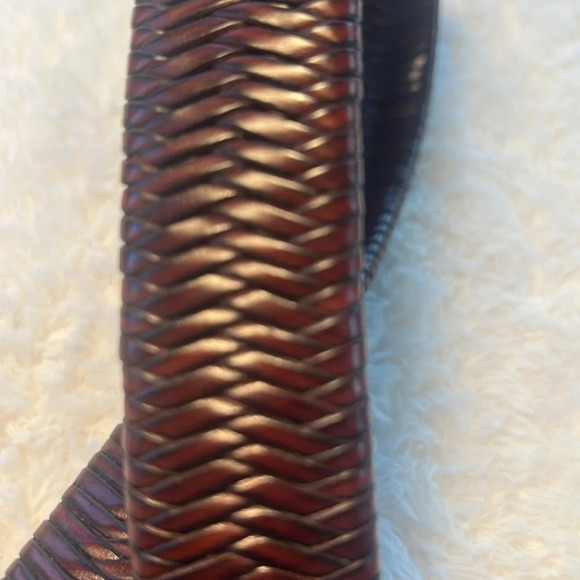 Vintage Brown Belt Sz 34 Fishtail Braided Fullgrain Leather Reptile Brass Buckle - Picture 15 of 16